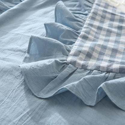 Blue Plaid Ruffle Pillow Shams Standard Size Set of 2, Shabby Checkered Washed - Image 5