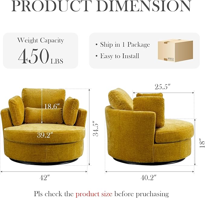 Aoiy & Wifon 42" W Oversized Swivel Accent Chair, Upholstered Round Barrel Chair - Image 2