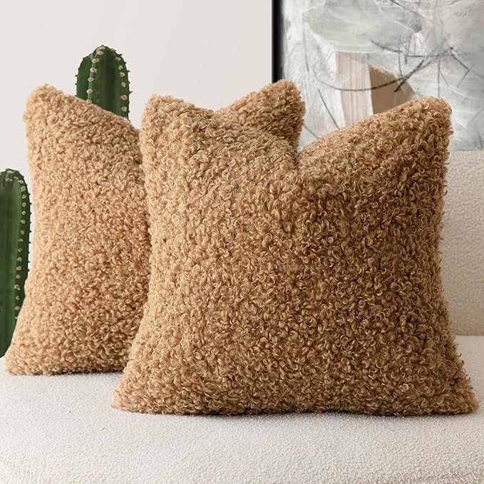 Foindtower 2 Pieces 16x16 Inch Bronze, Faux Fur Throw Pillow Cover Accent by Foindtower