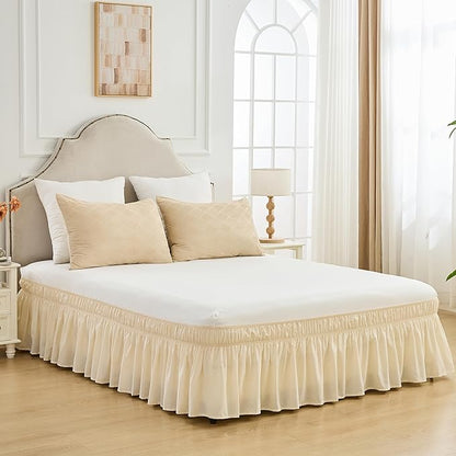 BISELINA Wrap Around Bed Skirts 17" Drop, Cotton Adjustable Elastic Dust by BISELINA