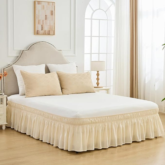 BISELINA Wrap Around Bed Skirts 17" Drop, Cotton Adjustable Elastic Dust by BISELINA