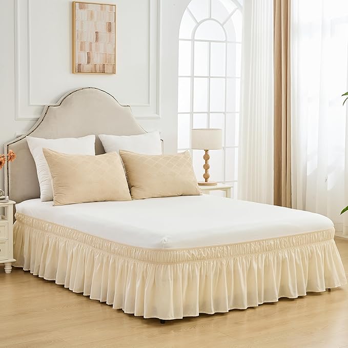 BISELINA Wrap Around Bed Skirts 17" Drop, Cotton Adjustable Elastic Dust - Image 9