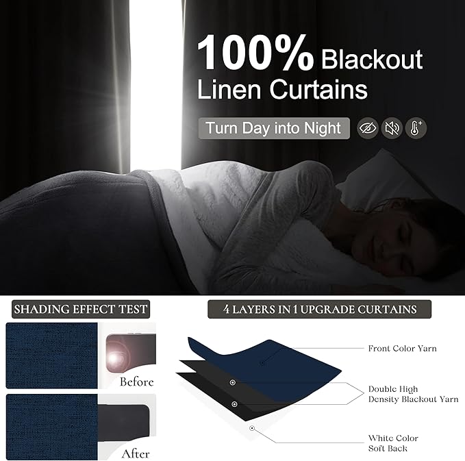 Navy Blue Blackout Curtains 108 Inch Length - Image 2