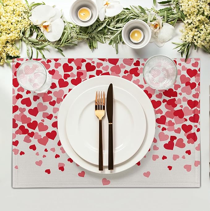 Valentine's Day Pink Love Heart Placemats Set of 4 Valentine Dining Place Mat - Image 2