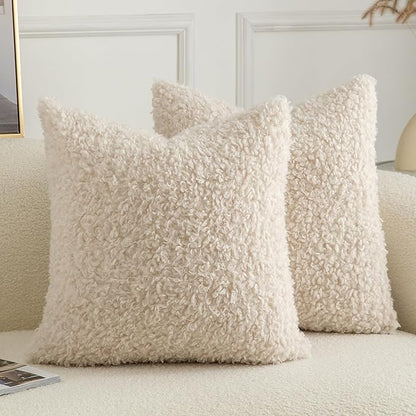 Pack of 2 Curly Teddy Wool Faux Fur Throw Pillow Covers Fuzzy Accent Soft by Joyouth