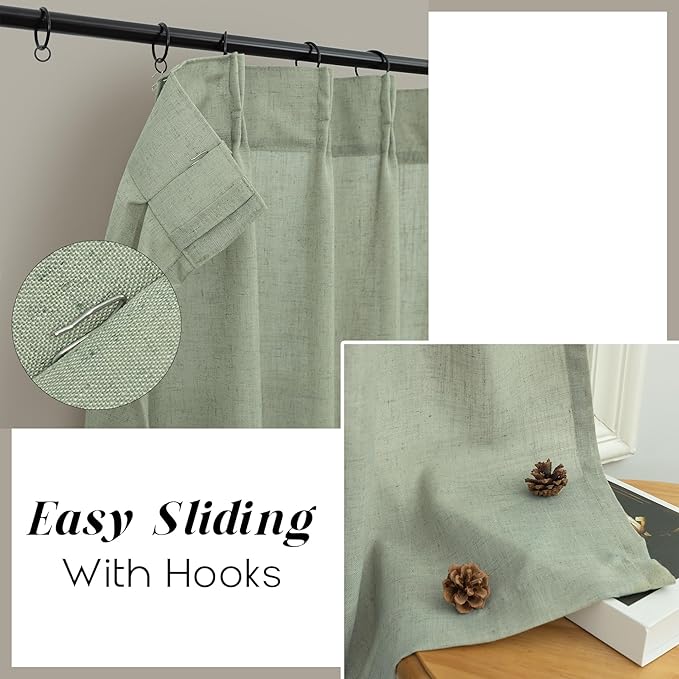 Sage Green Kitchen Short Pleated Curtains 24 Inch Length 2 Panels Pinch Pleat - Image 6