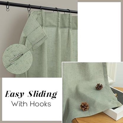 Sage Green Kitchen Short Pleated Curtains 24 Inch Length 2 Panels Pinch Pleat - Image 6