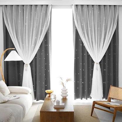 Kinryb Grey Star Curtains for Bedroom Star Hollow Out Blackout Curtains for - Image 2