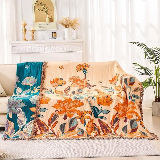 Boho Throw Blanket for Bed, 100% Cotton Soft Rustic Quilt Fall Blanket - Image 2