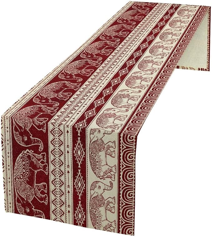 Elephant Aztec Table Runner, African Tribe Native Boho Animals Elephant Exotic by ShiTingYu