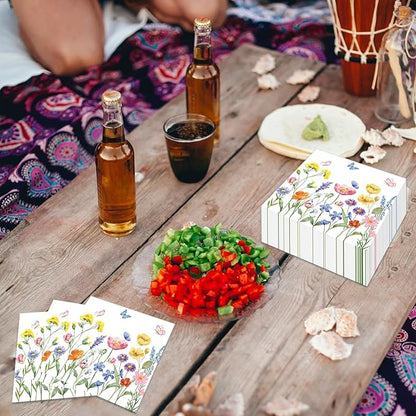 50 Count Wild Flowers Floral Paper Napkins, Disposable Spring Garden Party - Image 4