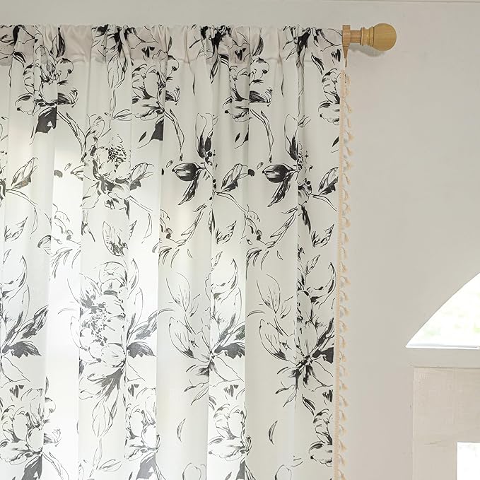 ENJOYBRIDAL Floral Curtains 84 Inches Semi Sheer Living Room Drapes Boho - Image 4