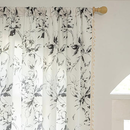 ENJOYBRIDAL Floral Curtains 84 Inches Semi Sheer Living Room Drapes Boho - Image 4