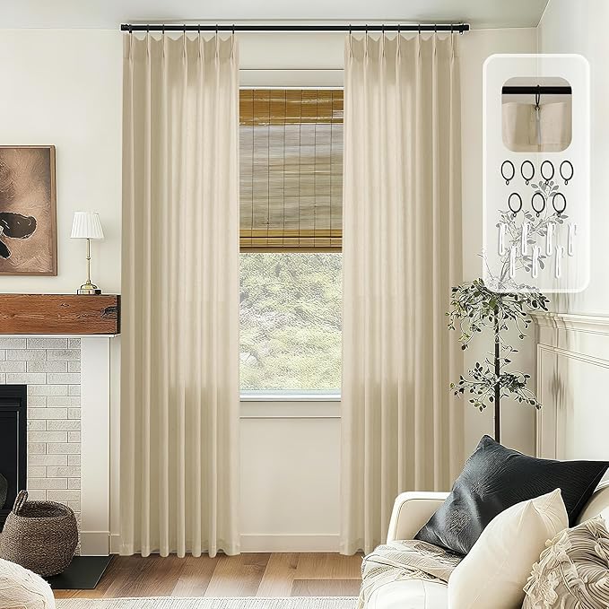 Pinch Pleated Linen Sheer Curtains 108 Inches Long - Image 8