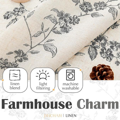 jinchan Floral Kitchen Curtains 36 Inch Linen Tier Curtains Farmhouse Cafe Half - Image 6