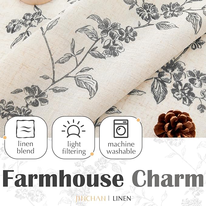 jinchan Floral Kitchen Curtains 24 Inch Linen Tier Curtains Farmhouse Cafe Half - Image 6