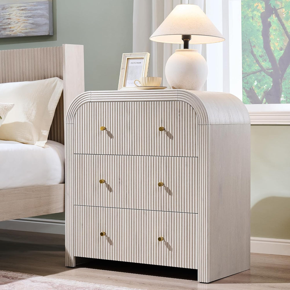 T4TREAM 32 Inch Fluted Nightstand with Charging Station, Alder White