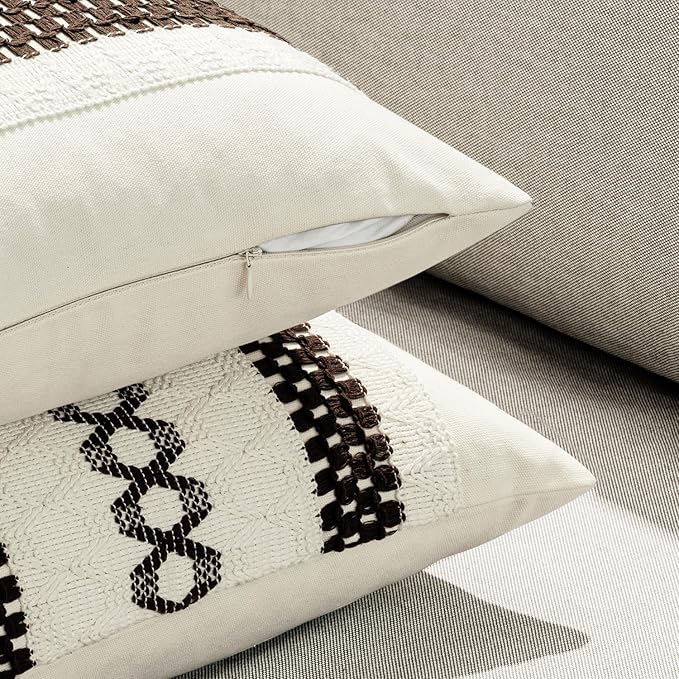 MIULEE Set of 2 Dark Brown Boho Decorative Pillow Covers 20x20 Inch Farmhouse - Image 5