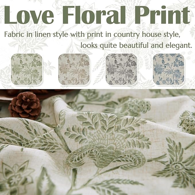 jinchan Floral Linen Tier Curtains 36 Inch Farmhouse Cafe Curtains Rod Pocket - Image 5
