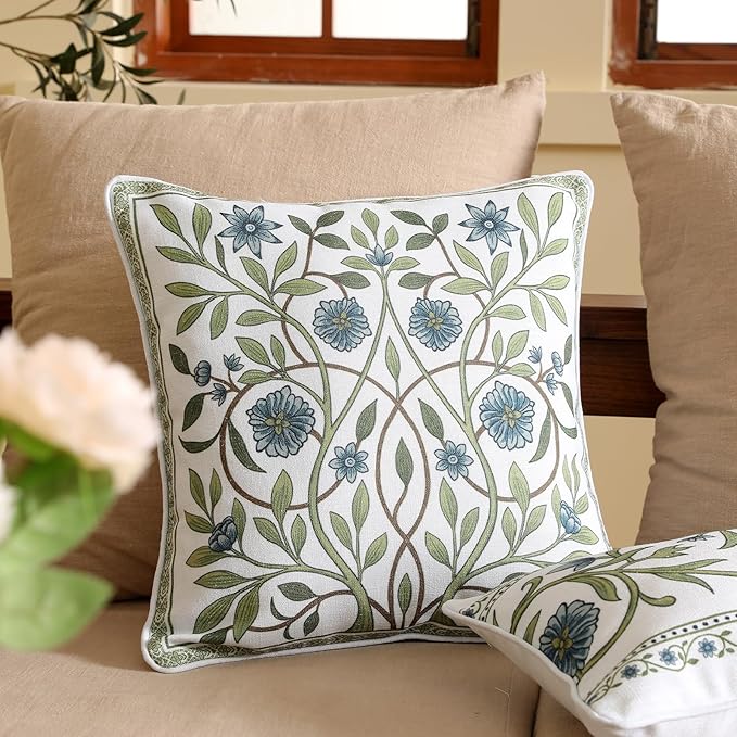 ISAENNE Design Fresh Linen Square Throw Pillow Covers 18"x18", French White - Image 2
