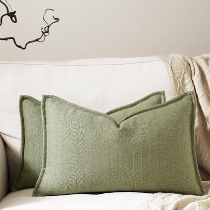 12x20 Linen Pillow Covers Sage Green Pack of 2 Farmhouse Boho Neutral Accents by DEZENE