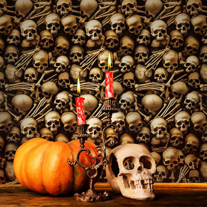 Tegeme 200 ft Halloween Skull Wall Backdrop Roll, Skeleton Tablecloth