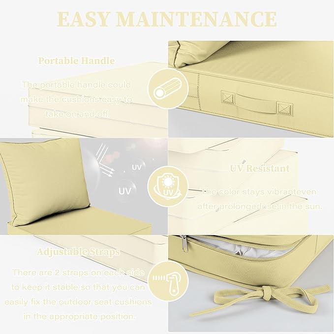 Outdoor Seat Cushion Set 22 L × 24 W × 5 H Inch Waterproof & Fade Resistant - Image 4