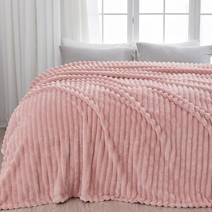 NEWCOSPLAY Super Soft King Blanket Pink Premium Silky Flannel Fleece 3D Ribbed by NEWCOSPLAY