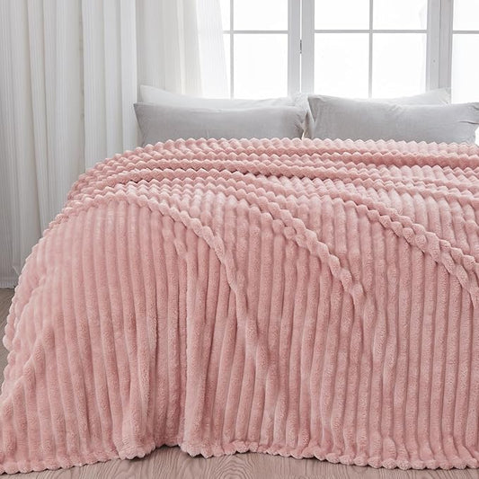 NEWCOSPLAY Super Soft King Blanket Pink Premium Silky Flannel Fleece 3D Ribbed by NEWCOSPLAY