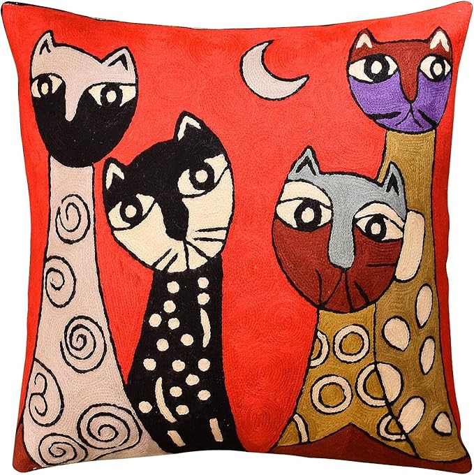 Picasso Red Cat Pillow Cover Cute Kitty Decorative Pillowcase Abstract Cushion by Kashmir+Designs