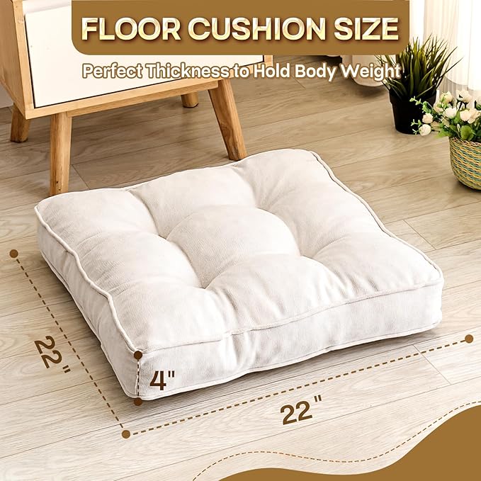 Floor Pillow Set of 2, Memory Foam Floor Cushions - Image 4