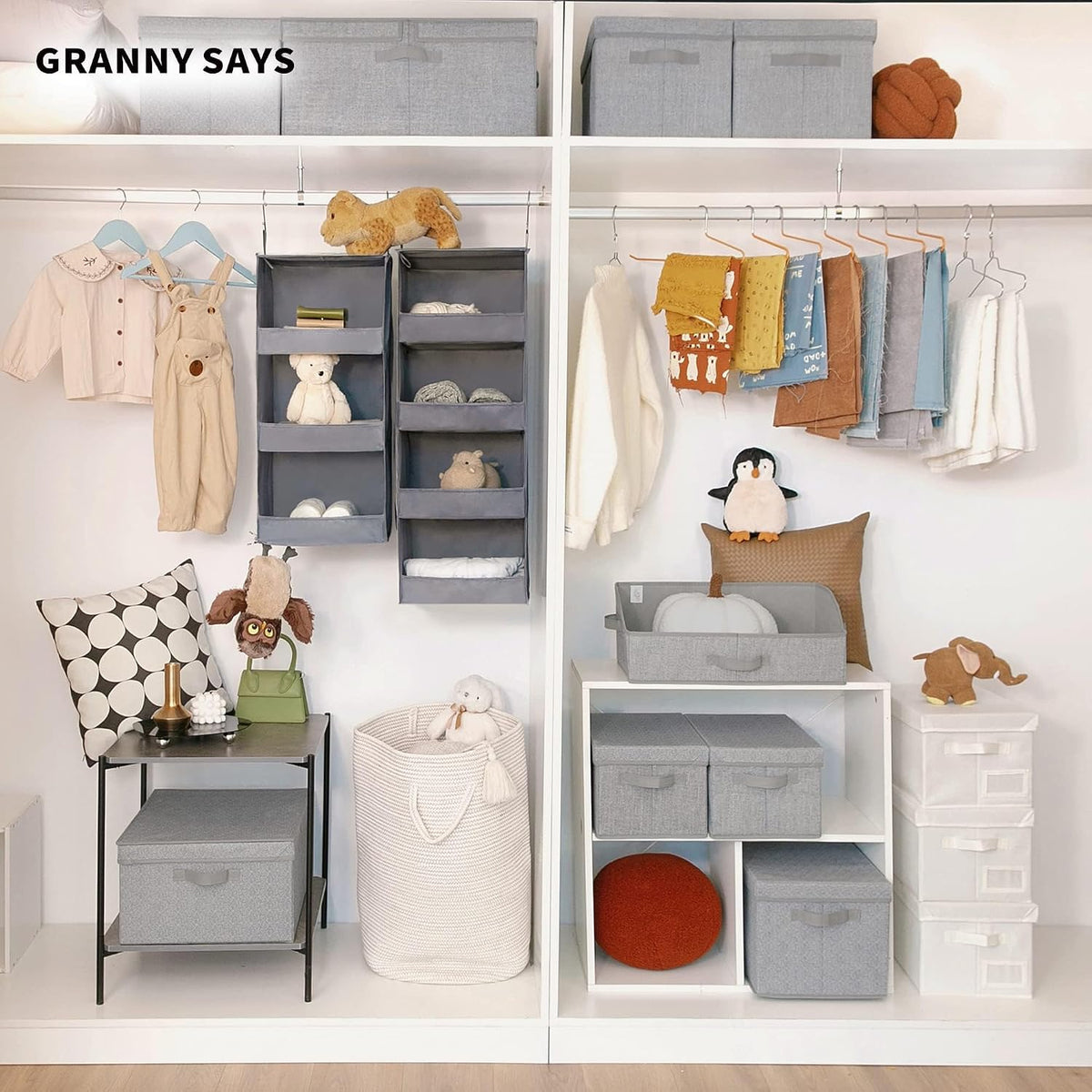 granny says 3-shelf hanging closet organizer, foldable storage, view 9