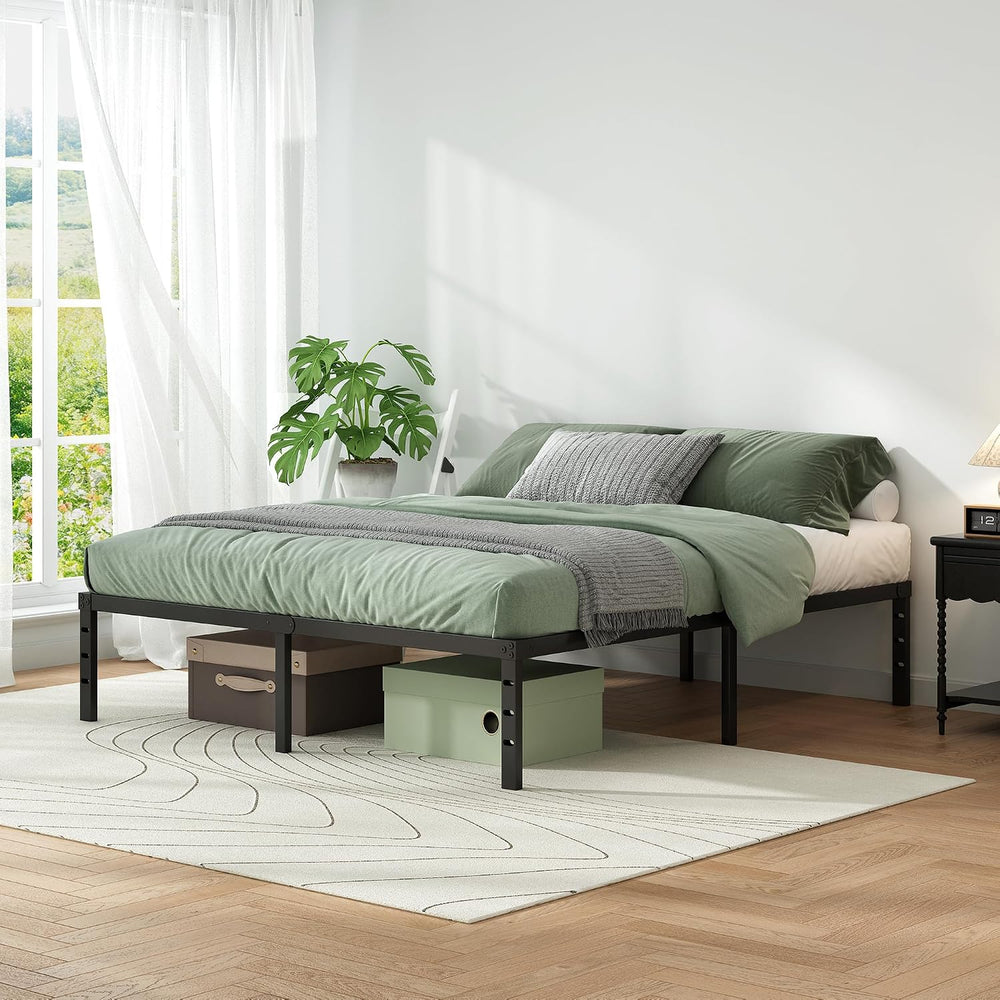 Metal Platform Bed Frame Full Size, 18 Inch Height with Heavy Duty Steel Supp...