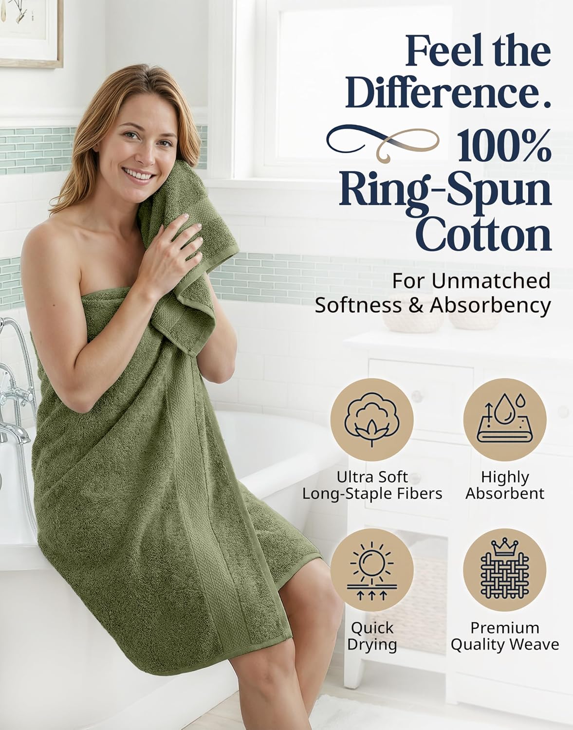 lane linen large bath towel set absorbent quick shown in use