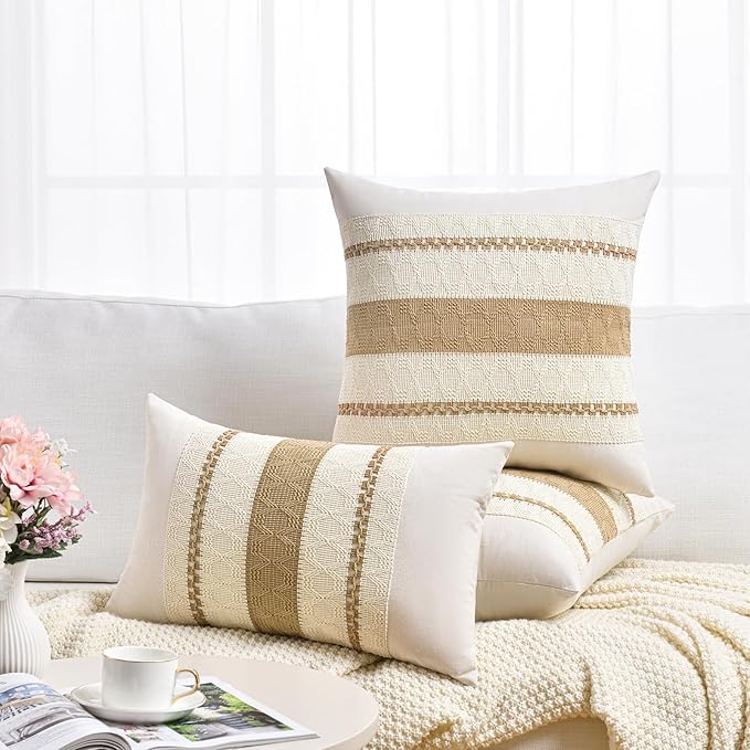 Fancy Homi Set of 2 Tan Neutral Decorative Throw Pillow Cover 18x18 Inch - Image 6