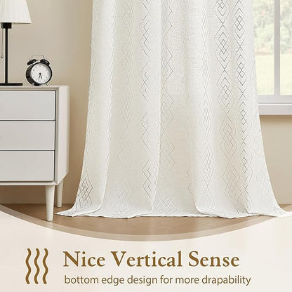 Linen Curtains for Bedroom, Moroccan Beige Light Filtering Curtain 2 Panels - Image 4