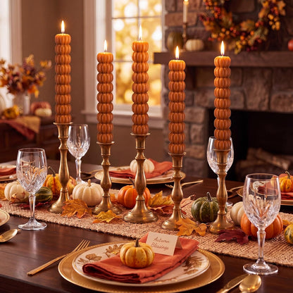 Conelist 5 Pcs Pumpkin Taper Candles Autumn Halloween Gifts, Warm Brown