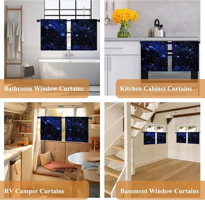 Renaiss 26 x 24 Inch Universe Kitchen Curtains Night Blue Galaxy Cafe Short - Image 7
