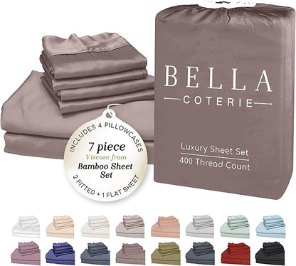 Bella Coterie 7 Piece Luxury Bamboo Viscose Split King Size Sheet Set | 2 by BC
