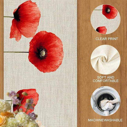 Floral Poppy Table Runner – Elegant Red Poppy-Inspired Dining Table Decor - Image 4