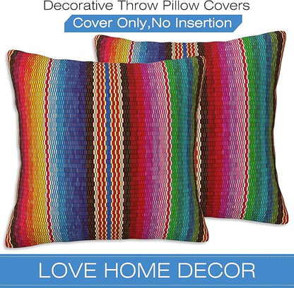 Throw Pillow Covers Blanket Stripes Pillow Covers 20x20 Inch Set of 2 Colorful - Image 3