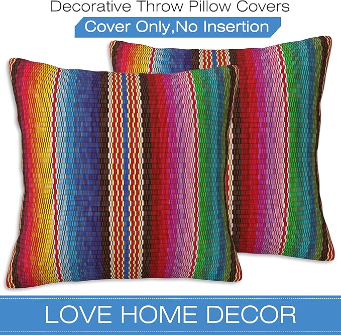 Throw Pillow Covers Blanket Stripes Pillow Covers 18x18 Inch Set of 2 Colorful - Image 3