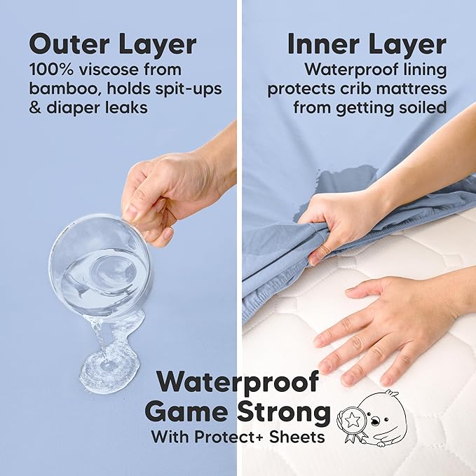 2-Pack Waterproof Pack and Play Sheets, Mini Crib Sheets Fitted - Image 2
