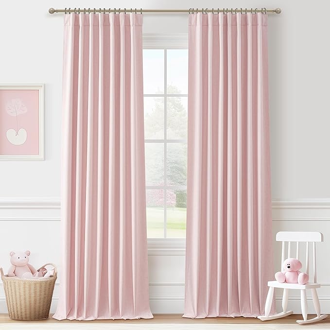 Extra Long Light Pink Blackout Drapes 108 Inches Long 2 Panels by QJMYDECO