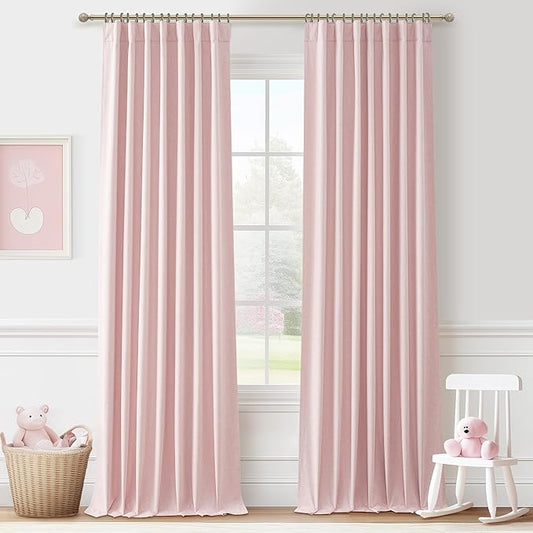 102 Inch Long Baby Pink Curtains 2 Panels Set by QJMYDECO