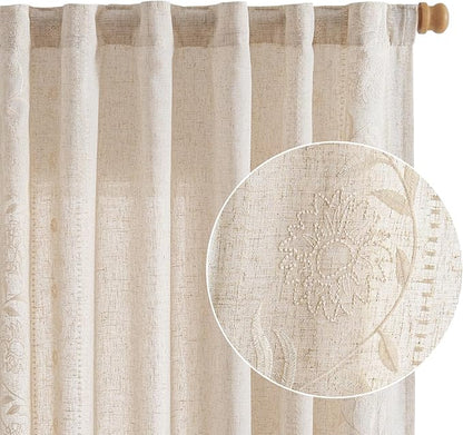 jinchan Winslow Linen Curtains for Bedroom 63 Inches Length Embroidered - Image 8