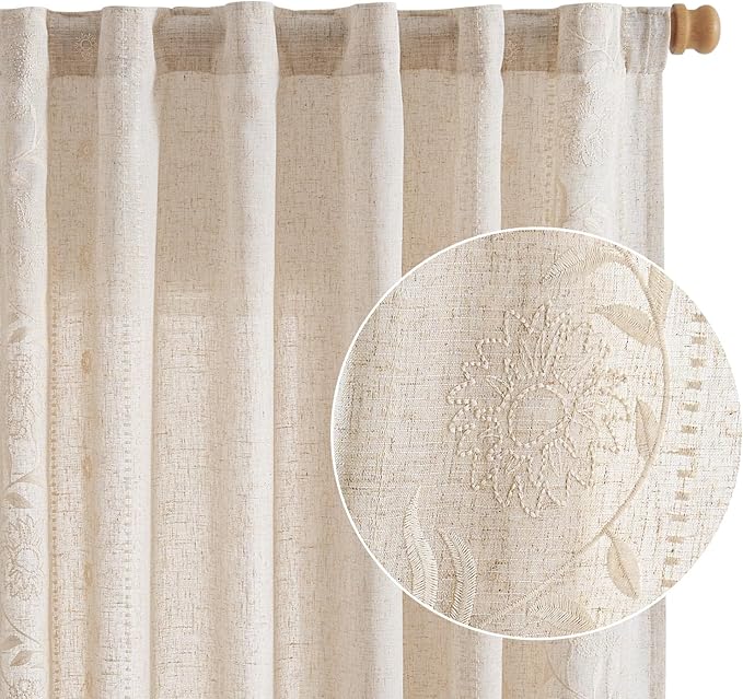 jinchan Winslow Linen Curtains for Bedroom 84 Inches Length Embroidered - Image 8