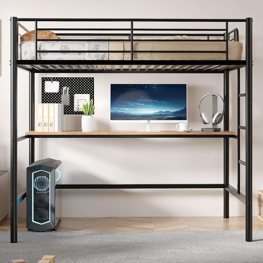 VECELO Loft Bed Twin Size with Desk, Black
