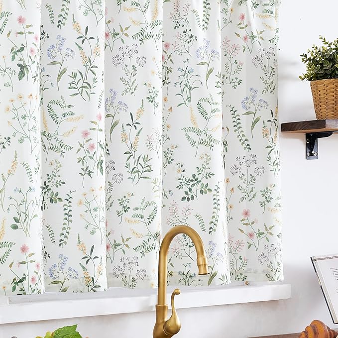 jinchan Spring Floral Kitchen Curtain Over Sink Farmhouse Linen Tier Curtain 24 - Image 8