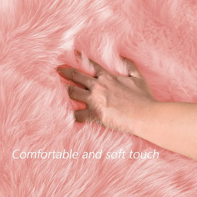 Latepis Pink Living Room Rugs Faux Fur Rug 5x6.7 Area Fuzzy Rugs - Image 4